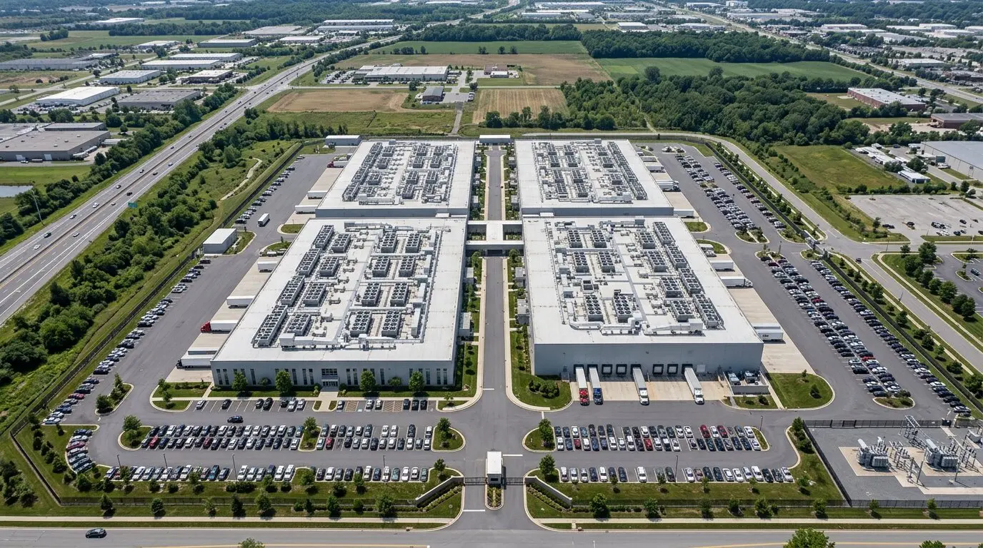 Data center buildings in Ashburn, Loudoun County, Virginia, the core of Data Center Alley