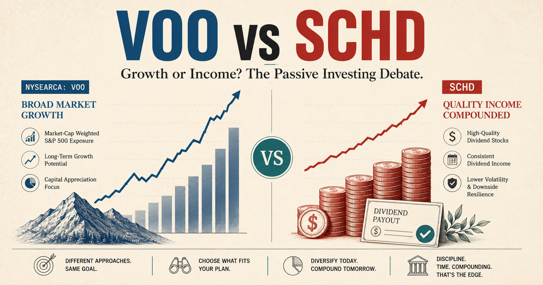 VOO vs SCHD: Growth or Income? The Passive Investing Debate